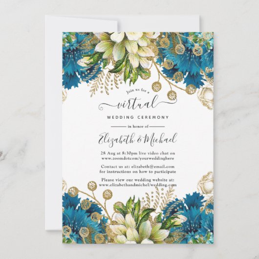  Turquoise en Gold Shabby Virtual Wedding Kaart (Voorkant)