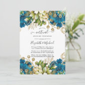  Turquoise en Gold Shabby Virtual Wedding Kaart (Staand voorkant)