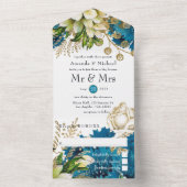  Turquoise en Gold Shabby Wedding All In One Uitnodiging (Binnen)