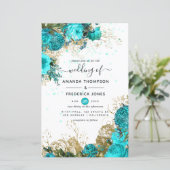  Turquoise en Gold Shabby Wedding Invite (Staand voorkant)