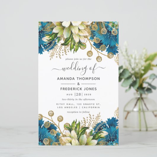  Turquoise en Gold Shabby Wedding Invite (Staand voorkant)