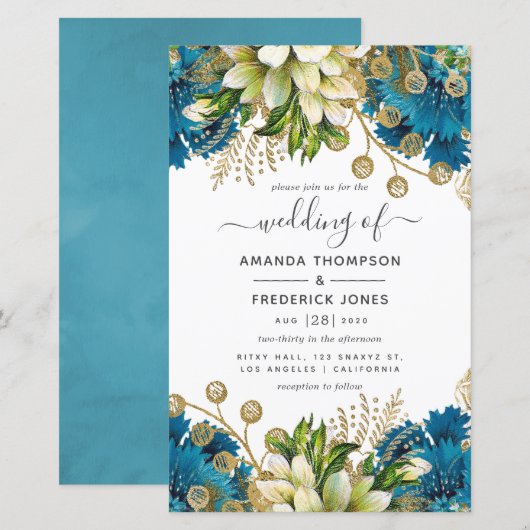 Turquoise en Gold Shabby Wedding Invite (Voorkant / Achterkant)