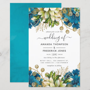 Turquoise en Gold Shabby Wedding Invite