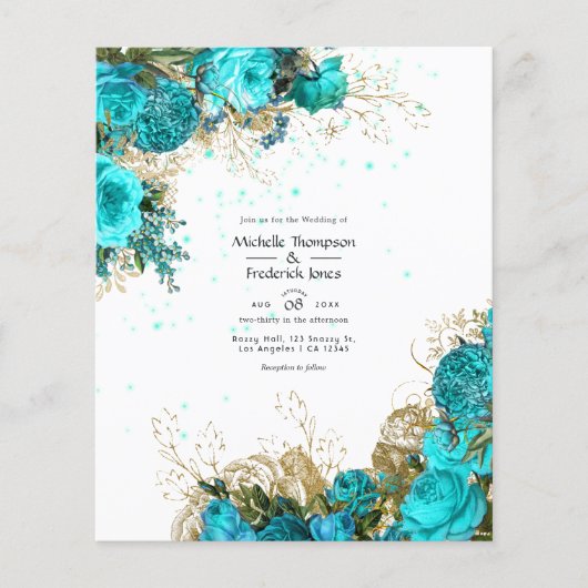 Turquoise en Gold Shabby Wedding Invite Flyer (Voorkant)