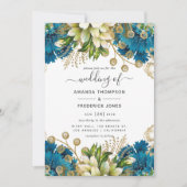 Turquoise en Gold Shabby Wedding Kaart (Voorkant)