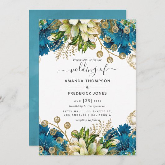 Turquoise en Gold Shabby Wedding Kaart (Voorkant / Achterkant)