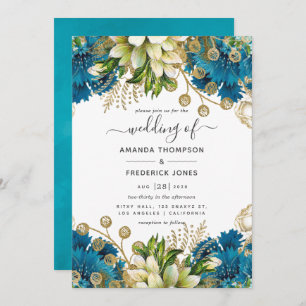Turquoise en Gold Shabby Wedding Kaart