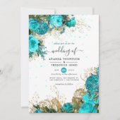  Turquoise en Gold Shabby Wedding Kaart (Voorkant)