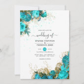 Turquoise en Gold Shabby Wedding Kaart (Voorkant)