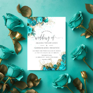  Turquoise en Gold Shabby Wedding Kaart