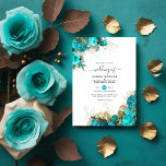 Turquoise en Gold Shabby Wedding Kaart<br><div class="desc">Turquoise - blauwgroen en gouden shabby-chic waterverf rozen trouwuitnodiging met elegante handschrift typografie.</div>