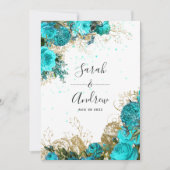 Turquoise en Gold Shabby Wedding Kaart (Voorkant)