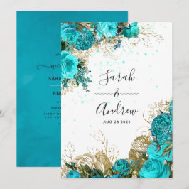  Turquoise en Gold Shabby Wedding Kaart
