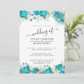  Turquoise en Gold Shabby Wedding Kaart (Staand voorkant)