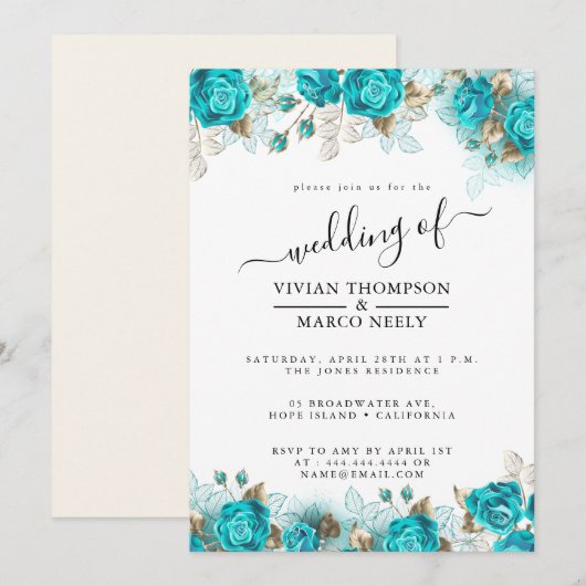  Turquoise en Gold Shabby Wedding Kaart (Voorkant / Achterkant)