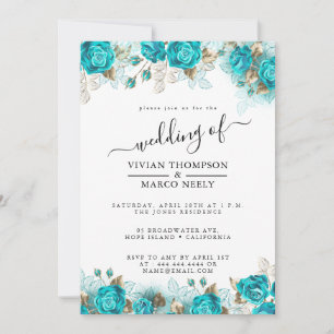  Turquoise en Gold Shabby Wedding Kaart