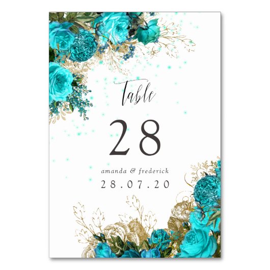  Turquoise en Gold Shabby Wedding Kaart (Voorkant)