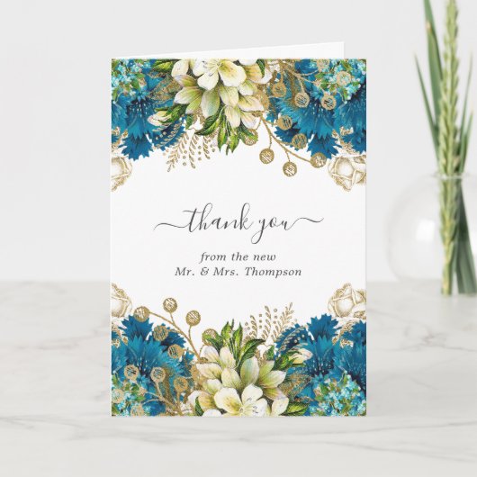  Turquoise en Gold Shabby Wedding Photo Bedankkaart (Voorkant)