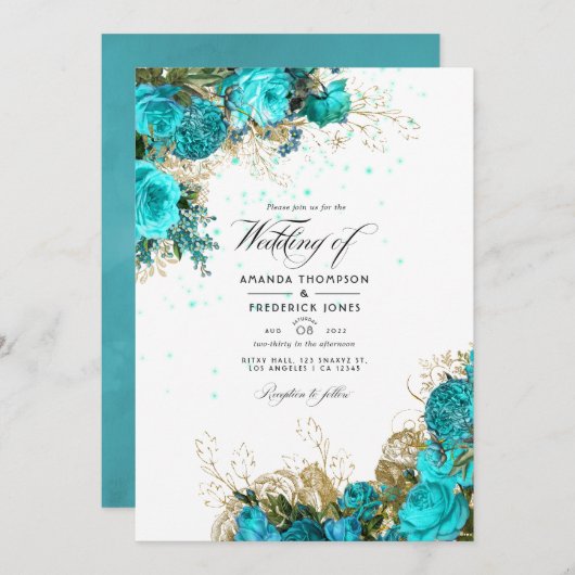 Turquoise en Gold Shabby Wedding Photo Kaart (Voorkant / Achterkant)