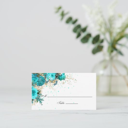  Turquoise en Gold Shabby Wedding Plaatskaartje (Staand voorkant)
