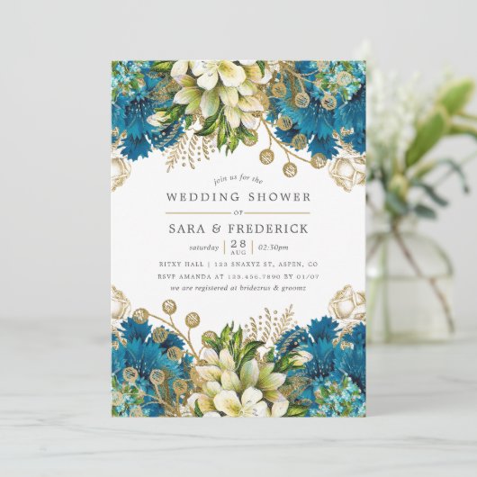 Turquoise en Gold Shabby Wedding Shower Kaart (Staand voorkant)