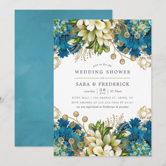  Turquoise en Gold Shabby Wedding Shower Kaart (Voorkant / Achterkant)