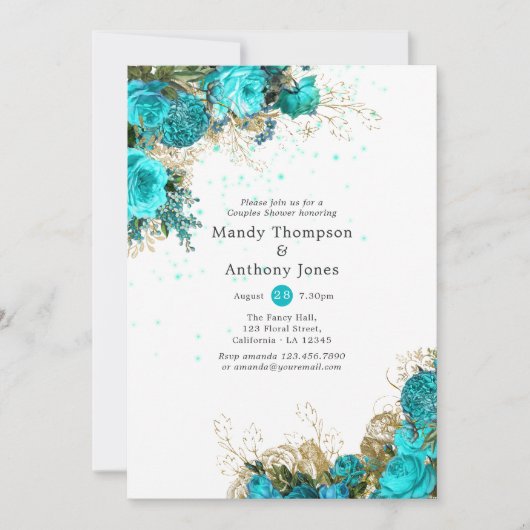  Turquoise en Gold Shabby Wedding Shower Kaart (Voorkant)