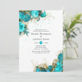  Turquoise en Gold Shabby Wedding Shower Kaart (Staand voorkant)