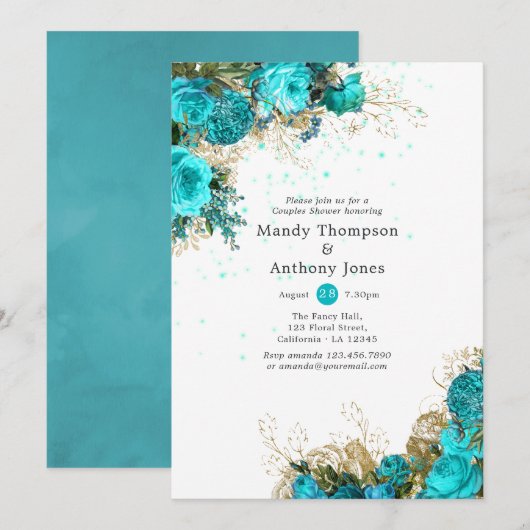  Turquoise en Gold Shabby Wedding Shower Kaart (Voorkant / Achterkant)