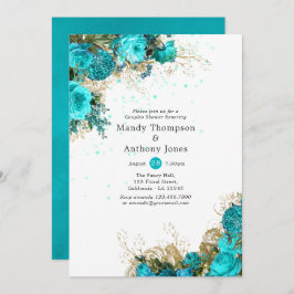  Turquoise en Gold Shabby Wedding Shower Kaart