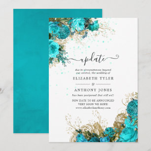 Turquoise en Gold Shabby Wedding Update Kaart