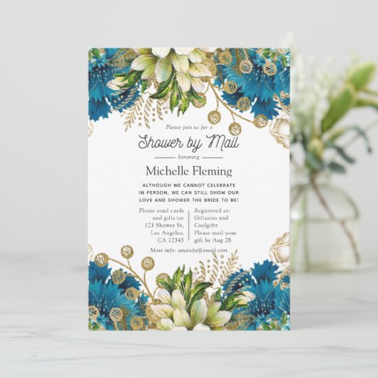  Turquoise en Gold Shower per Mail Kaart (Staand voorkant)