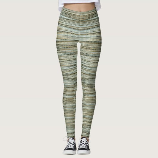 Turquoise en Gold Striped Pattern Leggings (Voorkant)