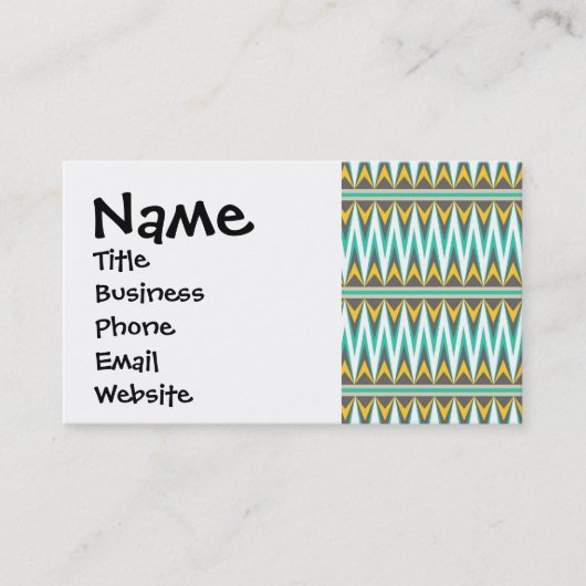 Turquoise en Gold Tribal Arrowiad Zigzags Design Visitekaartje (Voorkant)