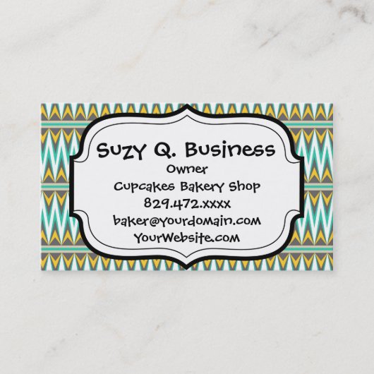Turquoise en Gold Tribal Arrowiad Zigzags Design Visitekaartje (Voorkant)
