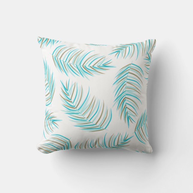 Turquoise en Gold Tropical Palm Leaves Pattern Kussen (Voorkant)