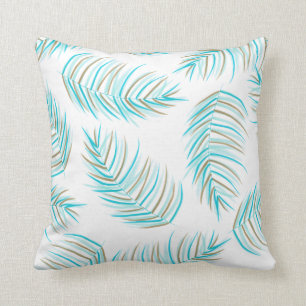 Turquoise en Gold Tropical Palm Leaves Pattern Kussen