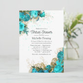 Turquoise en Gold Virtual Baby shower Kaart (Staand voorkant)