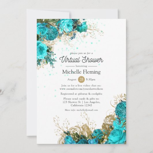 Turquoise en Gold Virtual Shower Kaart (Voorkant)