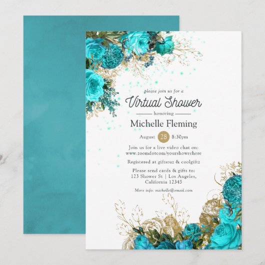 Turquoise en Gold Virtual Shower Kaart (Voorkant / Achterkant)