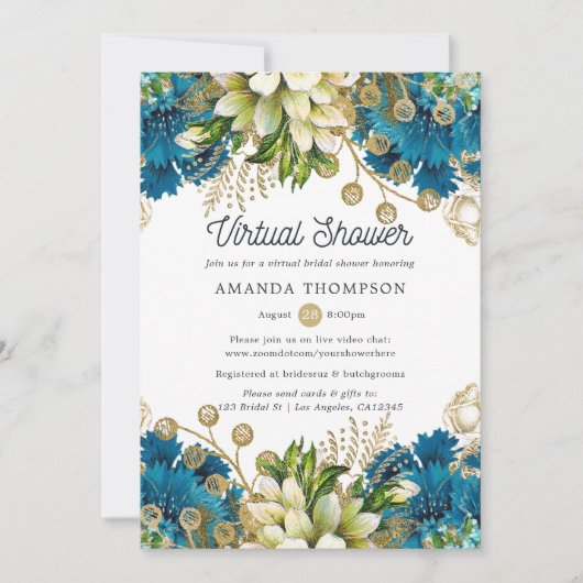 Turquoise en Gold Virtual Vrijgezellenfeest Kaart (Voorkant)