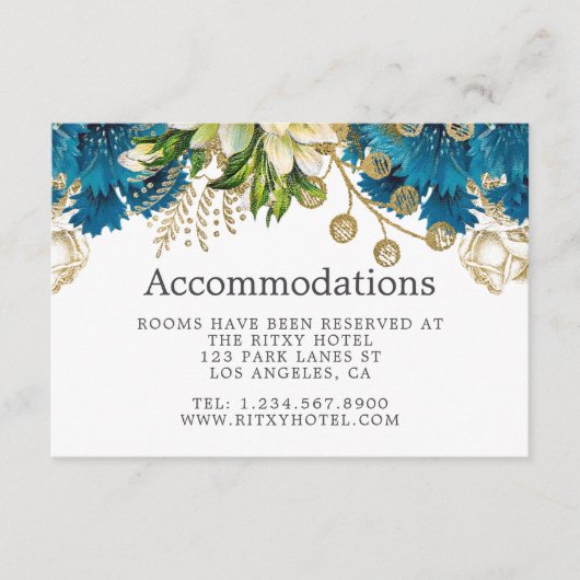 Turquoise en Gold Wedding Accommodations Informatiekaartje (Voorkant)