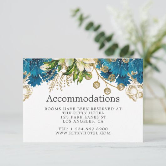  Turquoise en Gold Wedding Accommodations Informatiekaartje (Staand voorkant)