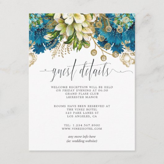  Turquoise en Gold Wedding Guest - Gegevens Informatiekaartje (Voorkant)