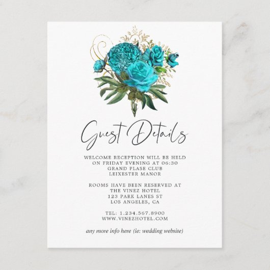  Turquoise en Gold Wedding Guest - Gegevens Informatiekaartje (Voorkant)