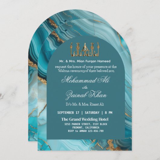 Turquoise en goud Agate Valima Uitnodiging (Voorkant / Achterkant)