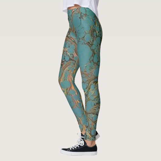 Turquoise en goud, gemarmerd. leggings (Links)
