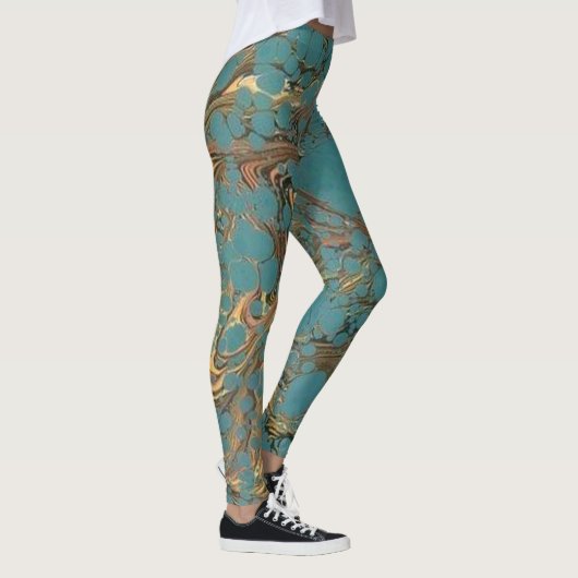 Turquoise en goud, gemarmerd. leggings (Rechts)