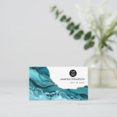 Turquoise en goud geode agaatsteen visitekaartje (Staand voorkant)