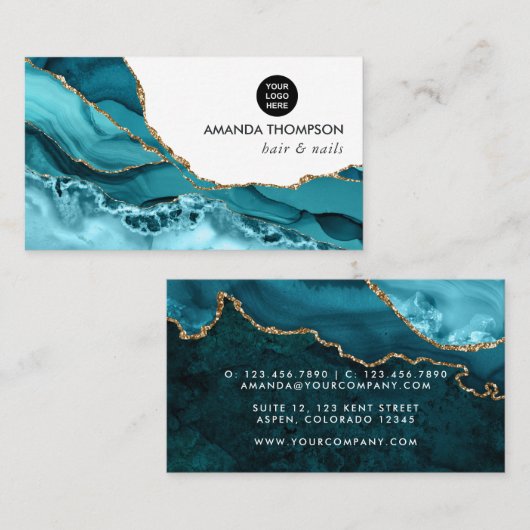 Turquoise en goud geode agaatsteen visitekaartje (Voorkant / Achterkant)